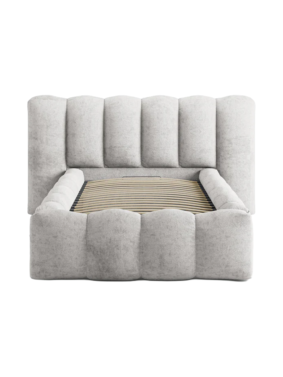 
"Lupine" designer upholstered bed with storage compartment - Chenille Light Grey