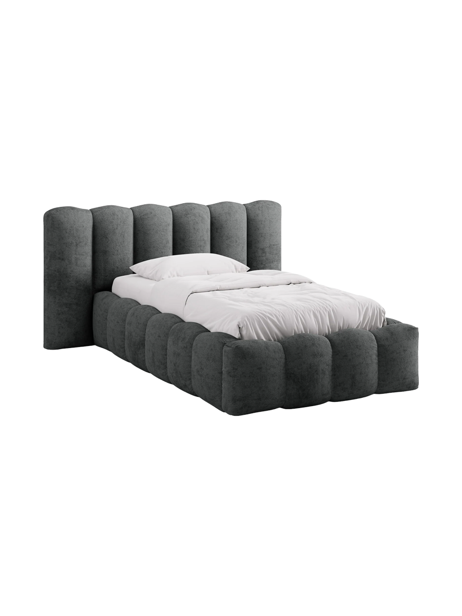 
"Lupine" designer upholstered bed with storage compartment - Chenille Dark Grey