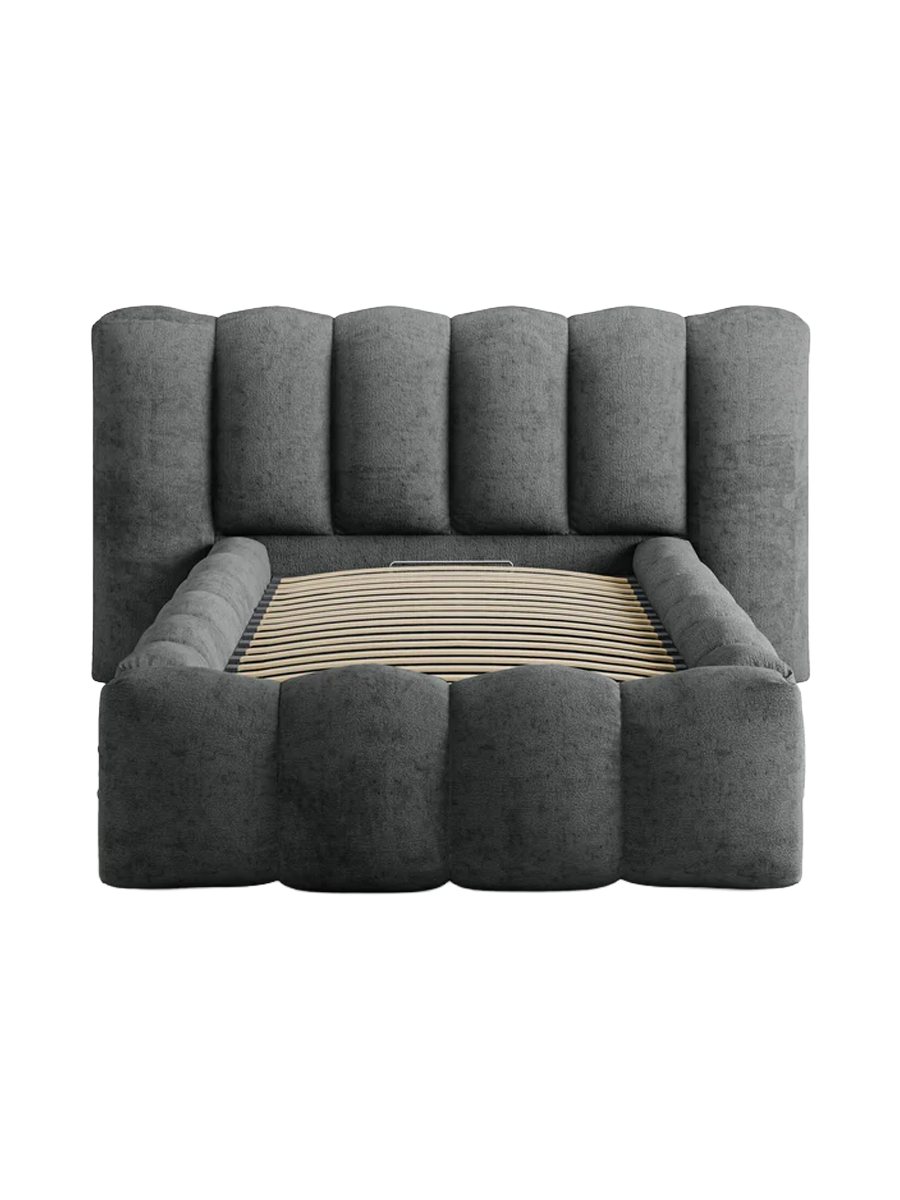 
"Lupine" designer upholstered bed with storage compartment - Chenille Dark Grey