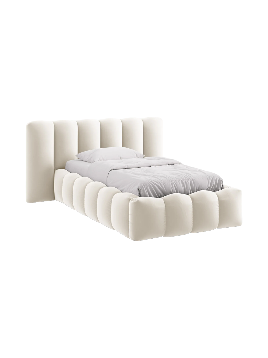 
"Lupine" designer upholstered bed with storage compartment - Velvet Light Beige