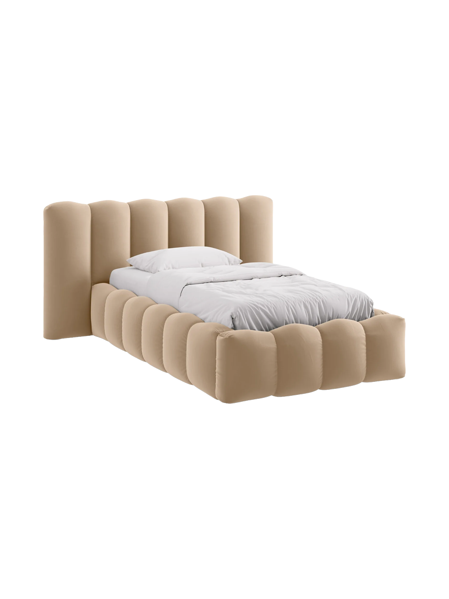 
"Lupine" designer upholstered bed with storage compartment - Velvet Cappuccino
