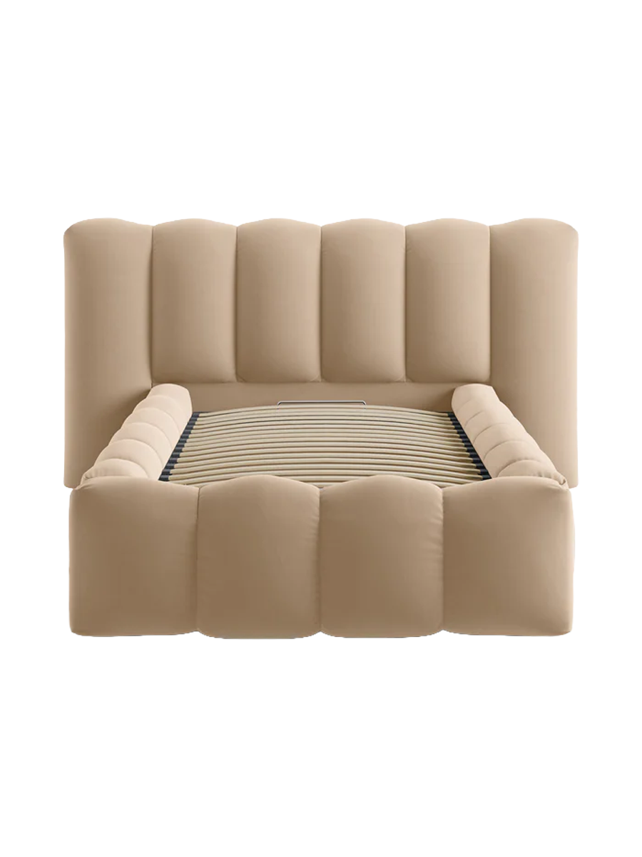 
"Lupine" designer upholstered bed with storage compartment - Velvet Cappuccino
