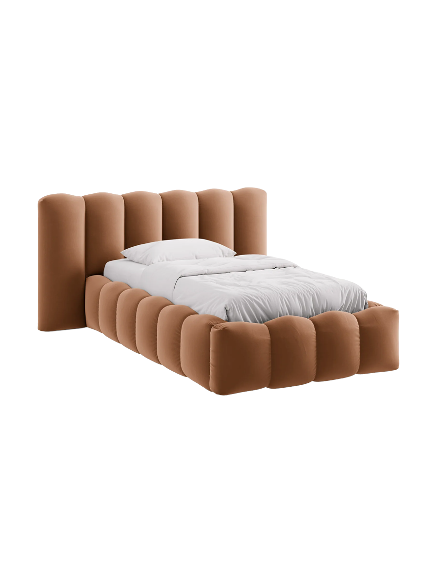 
"Lupine" designer upholstered bed with storage compartment - Velvet Honey