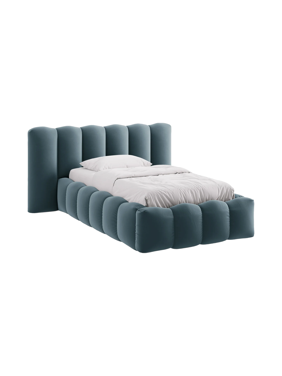 
"Lupine" designer upholstered bed with storage compartment - Velvet Blue