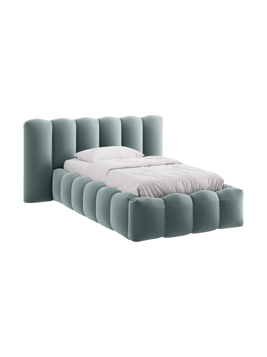 
"Lupine" designer upholstered bed with storage compartment - Velvet Mint