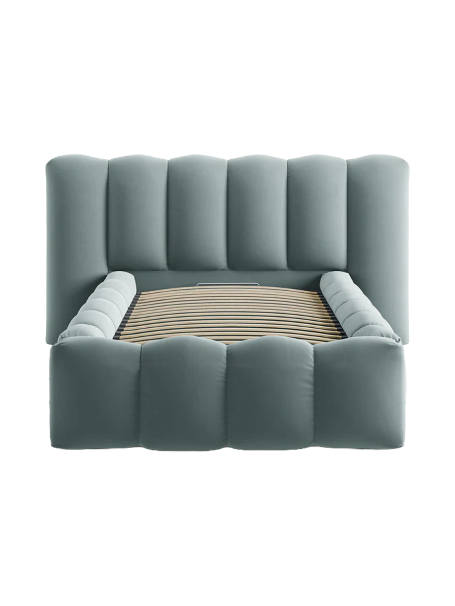 
"Lupine" designer upholstered bed with storage compartment - Velvet Mint