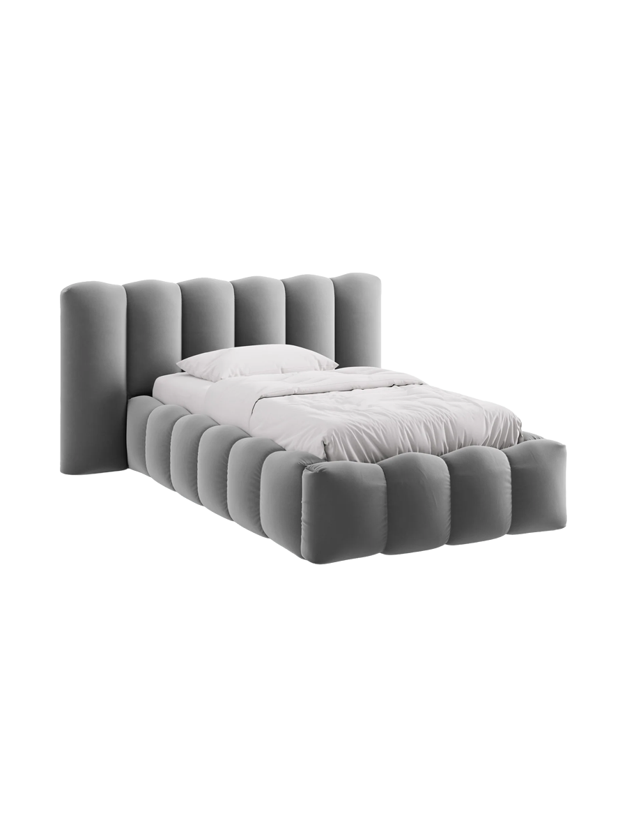 
"Lupine" designer upholstered bed with storage compartment - Velvet Grey