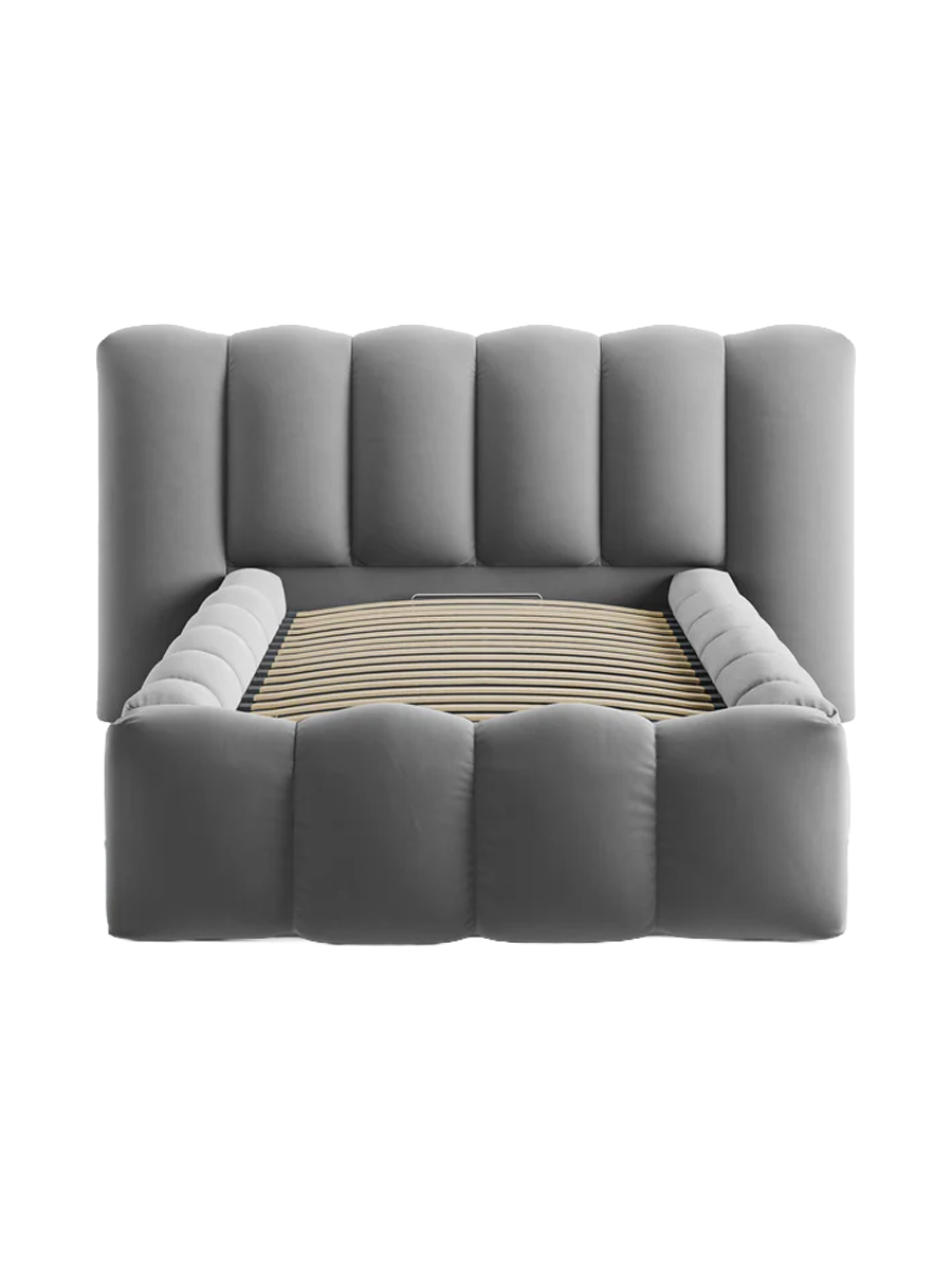 
"Lupine" designer upholstered bed with storage compartment - Velvet Grey