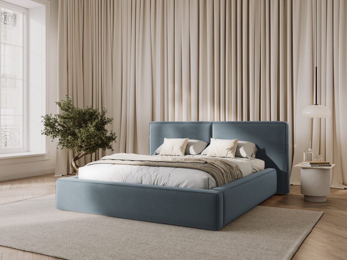 
Design Polsterbett „Jodie“ mit Ablagefach - Samtbezug Hellblau - Liegefläche 140 x 200 cm