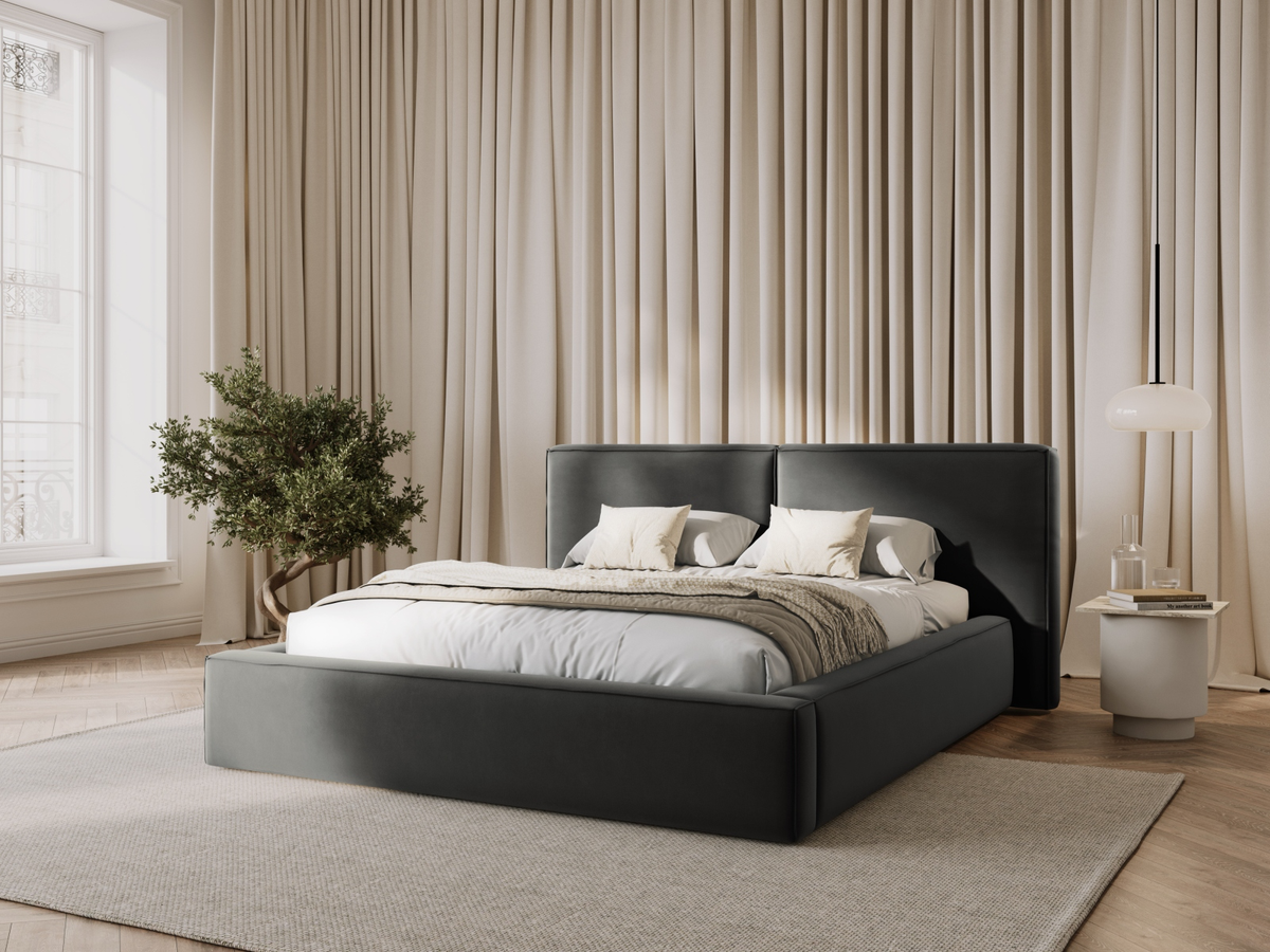 
Design Polsterbett „Jodie“ mit Ablagefach - Samtbezug Hellgrau - Liegefläche 140 x 200 cm