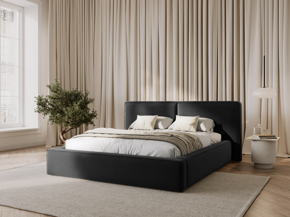 
Design Polsterbett „Jodie“ mit Ablagefach - Samtbezug Grau - Liegefläche 140 x 200 cm