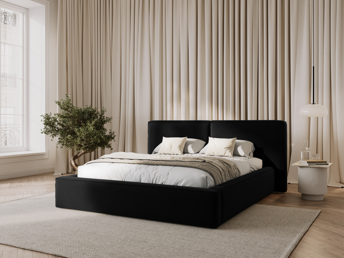 
Design Polsterbett „Jodie“ mit Ablagefach - Samtbezug Schwarz - Liegefläche 140 x 200 cm