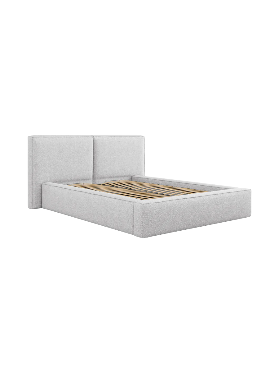 
Letto imbottito di design “Jodie” con vano portaoggetti - bouclé grigio chiaro - Superficie di riposo 160 x 200 cm