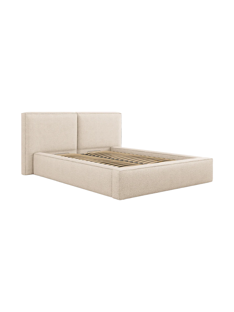 
"Jodie" Designer Upholstered Bed with Storage Compartment - Bouclé Beige - Sleeping surface 180 x 200 cm