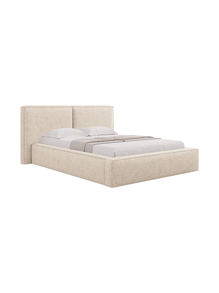 
"Jodie" Designer Upholstered Bed with Storage Compartment - Bouclé Beige - Sleeping area 200 x 200 cm