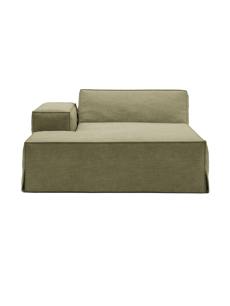 
Chaiselongue modulable « Jodie » avec revêtement déhoussable - Vert clair / Accoudoir gauche