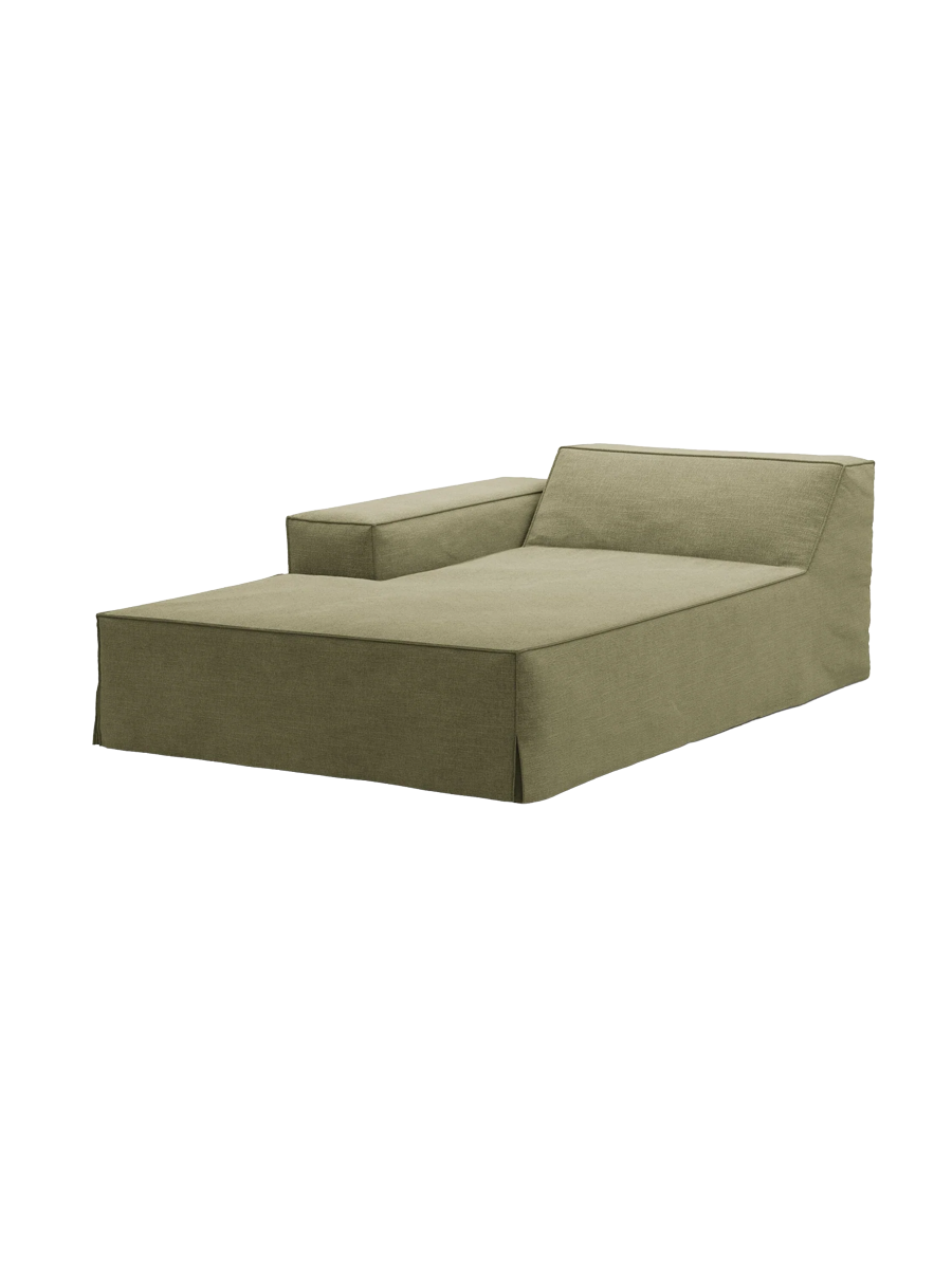 
Chaiselongue modulable « Jodie » avec revêtement déhoussable - Vert clair / Accoudoir gauche