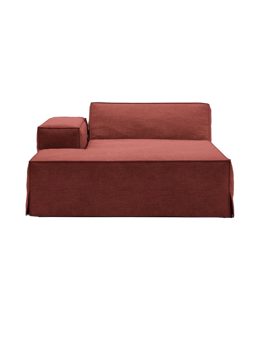 
Chaiselongue modulable « Jodie » avec revêtement déhoussable - Rouge cerise / Accoudoir gauche