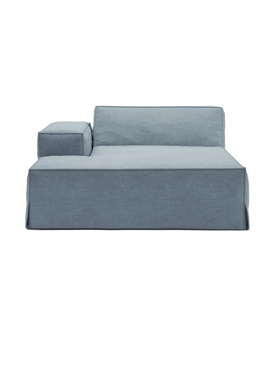 
Chaiselongue modulable « Jodie » avec revêtement déhoussable - Bleu clair / Accoudoir gauche