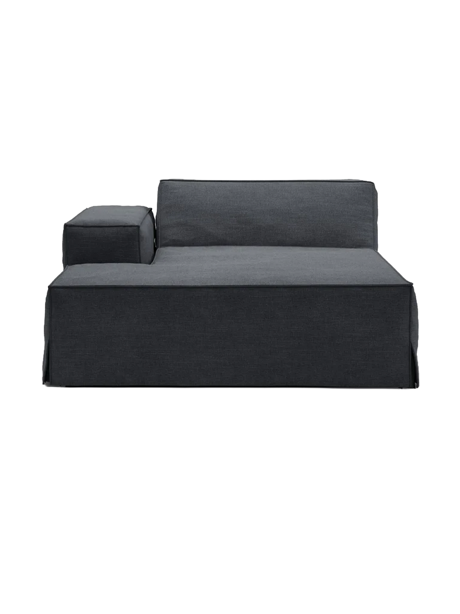 
Chaiselongue modulable « Jodie » avec revêtement déhoussable - Gris-bleu / Accoudoir gauche