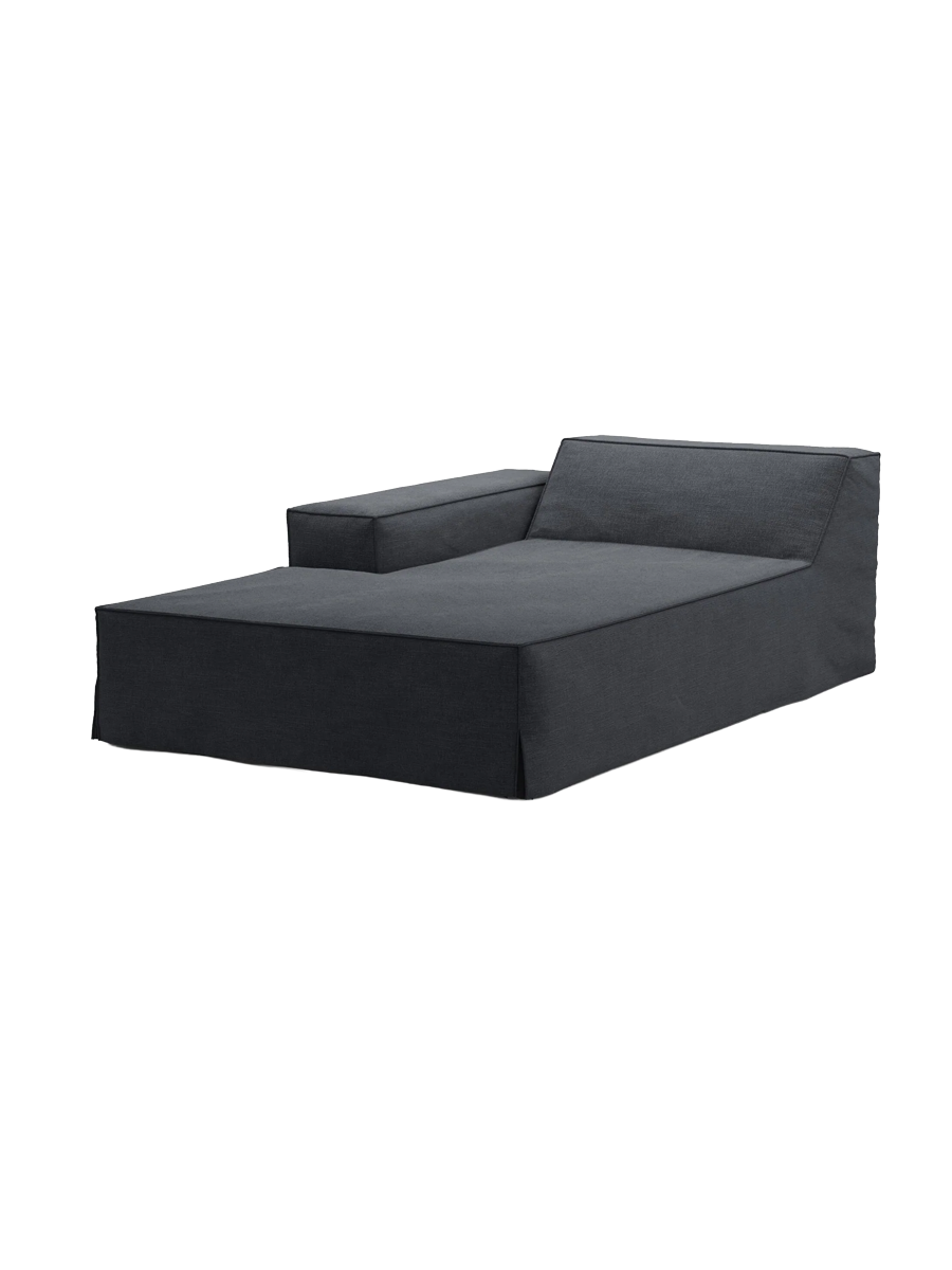 
Chaiselongue modulable « Jodie » avec revêtement déhoussable - Gris-bleu / Accoudoir gauche