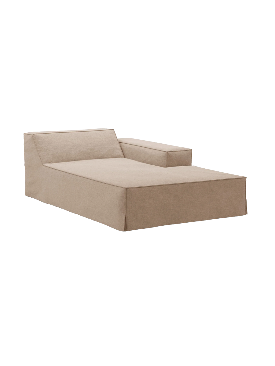 
Chaiselongue modulable « Jodie » avec revêtement déhoussable - Sable / Accoudoir droit