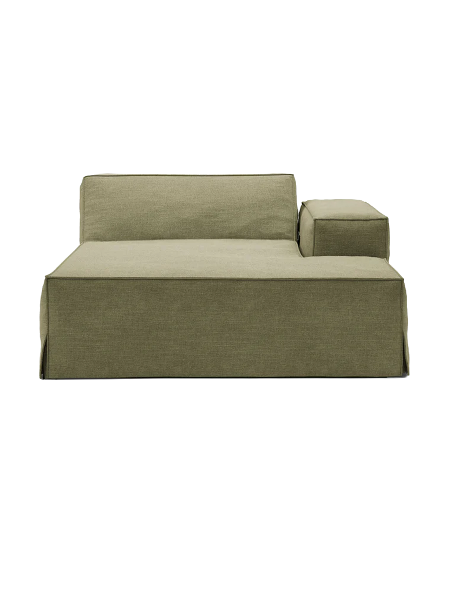 
Chaiselongue modulable « Jodie » avec revêtement déhoussable - Vert clair / Accoudoir droit