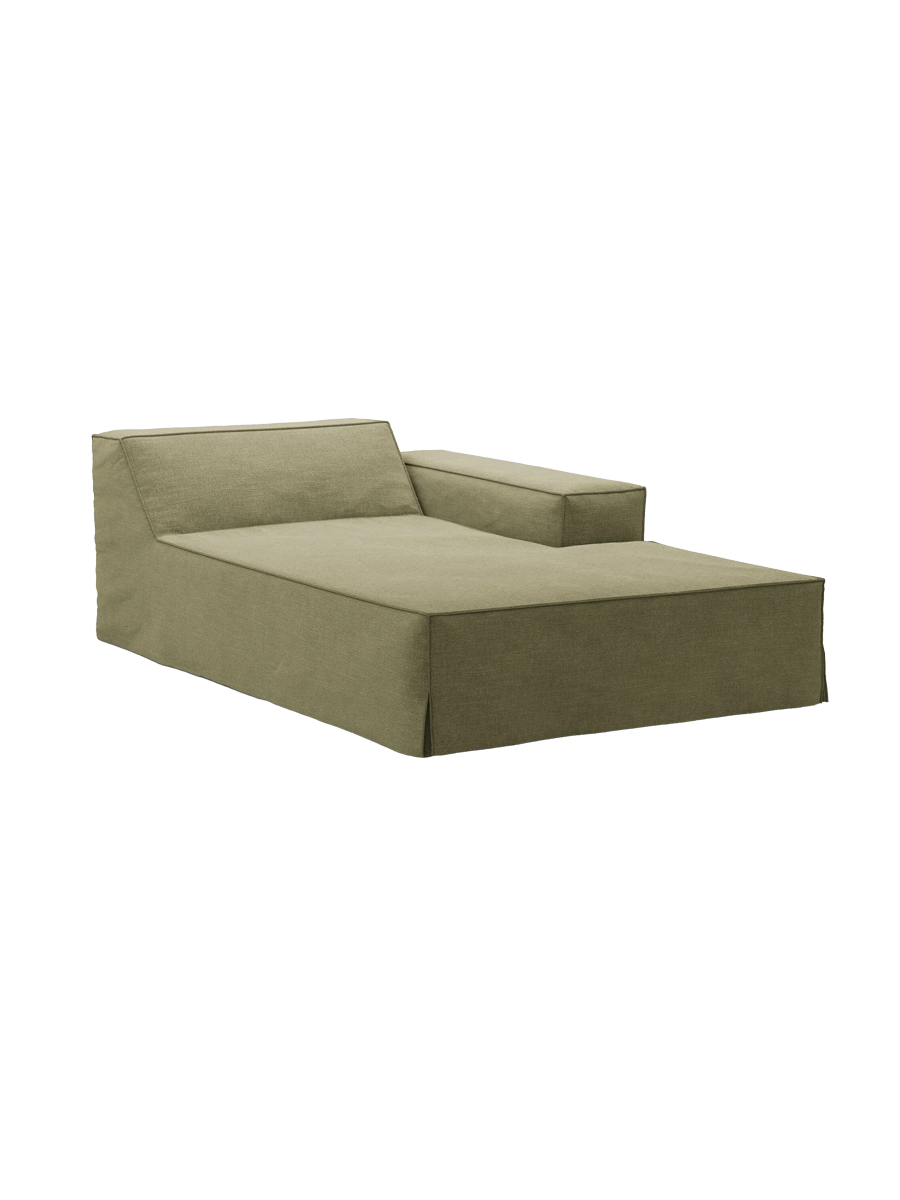 
Chaiselongue modulable « Jodie » avec revêtement déhoussable - Vert clair / Accoudoir droit