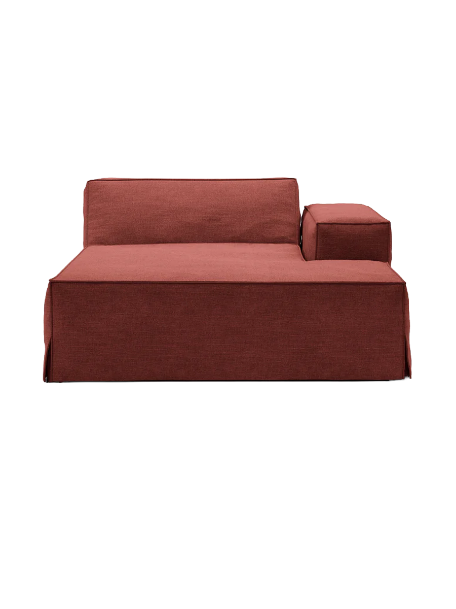 
Chaiselongue modulable « Jodie » avec revêtement déhoussable - Rouge cerise / Accoudoir droit