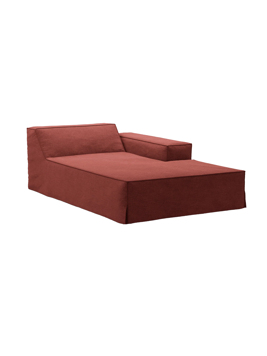 
Chaiselongue modulable « Jodie » avec revêtement déhoussable - Rouge cerise / Accoudoir droit