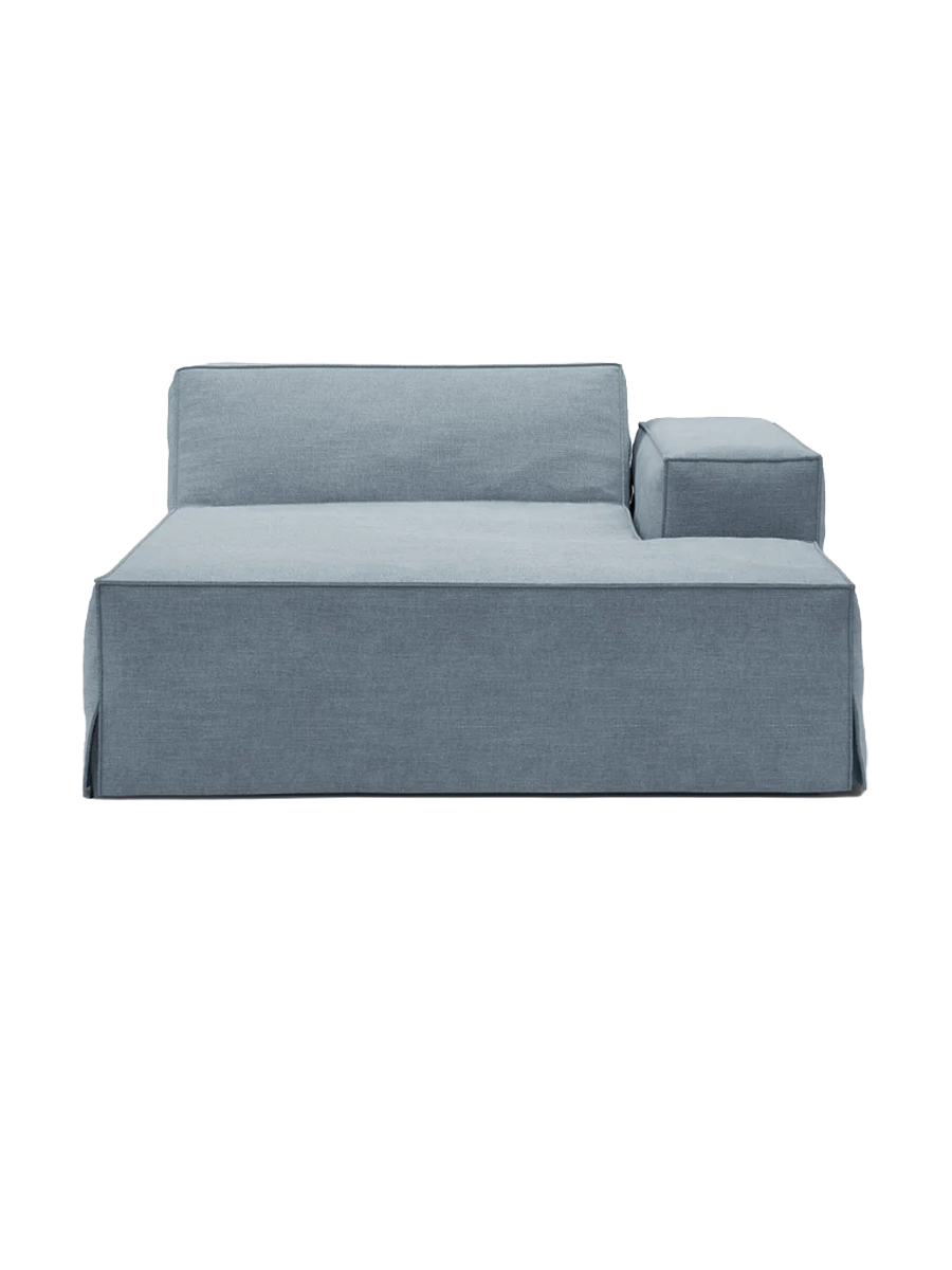 
Chaiselongue modulable « Jodie » avec revêtement déhoussable - Bleu clair / Accoudoir droit