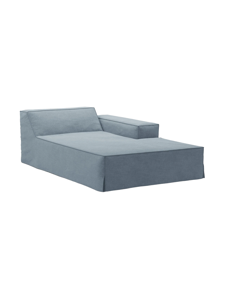 
Chaiselongue modulable « Jodie » avec revêtement déhoussable - Bleu clair / Accoudoir droit