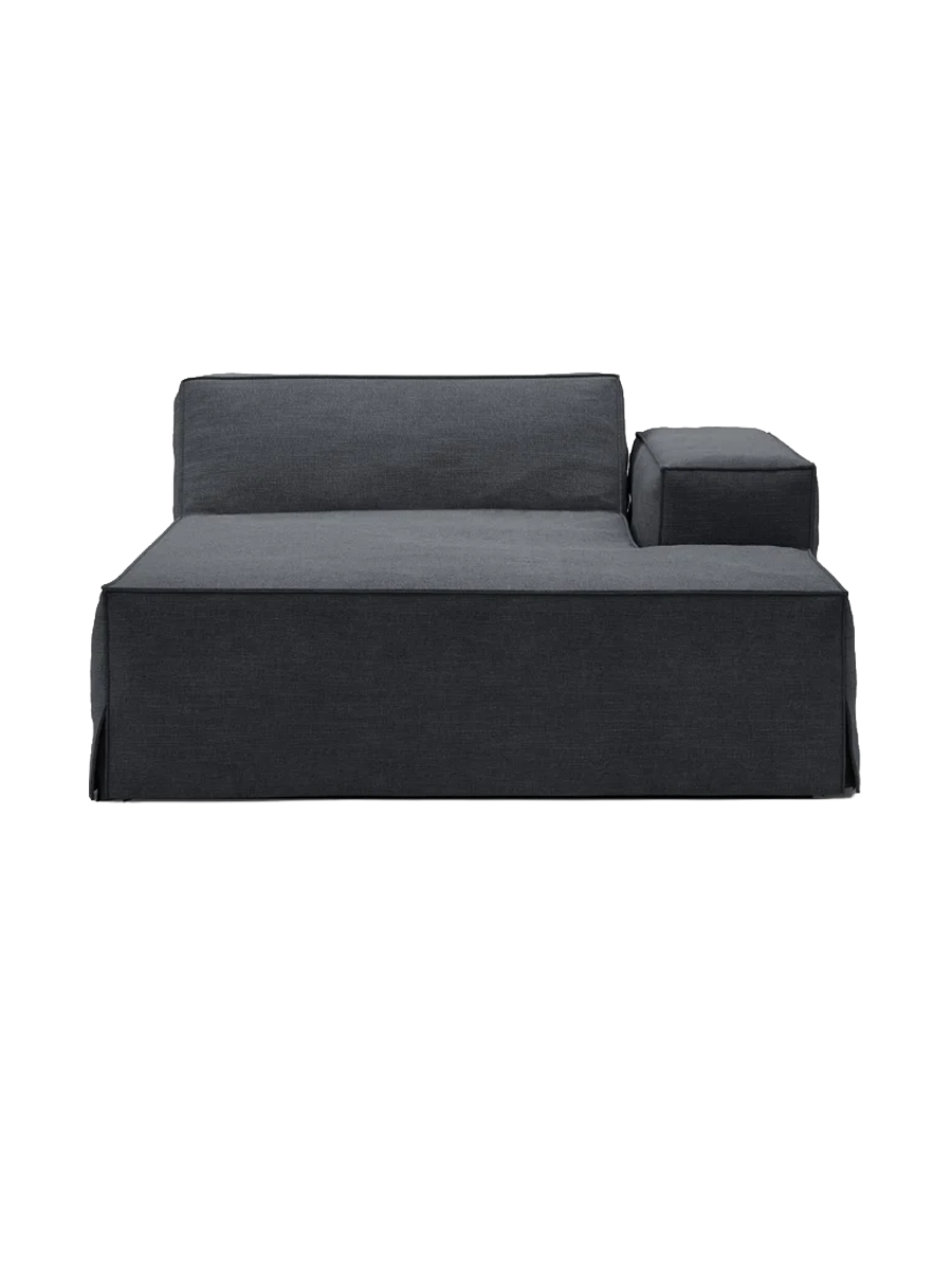 
Chaiselongue modulable « Jodie » avec revêtement déhoussable - Gris-bleu / Accoudoir droit