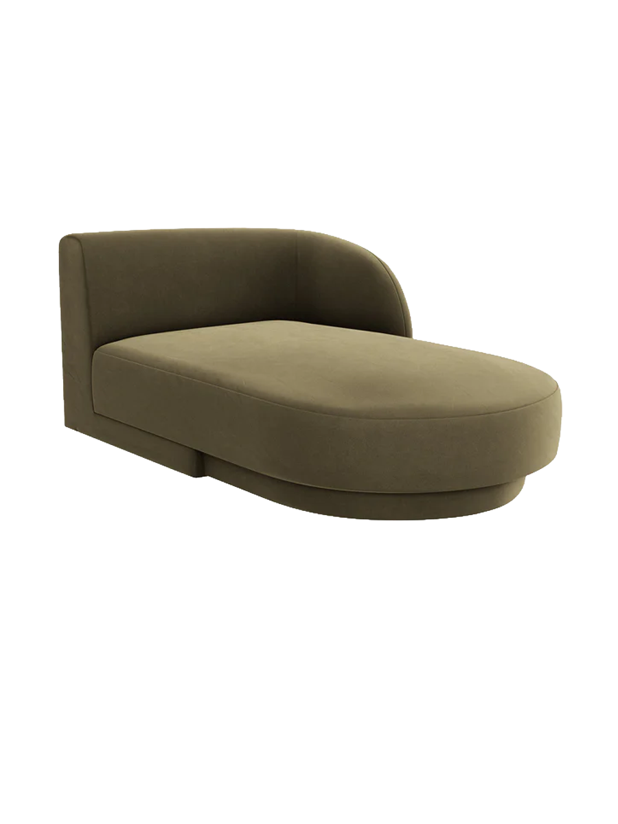 
Chaiselongue modulaire « Miley » - Velours vert / Accoudoir droit