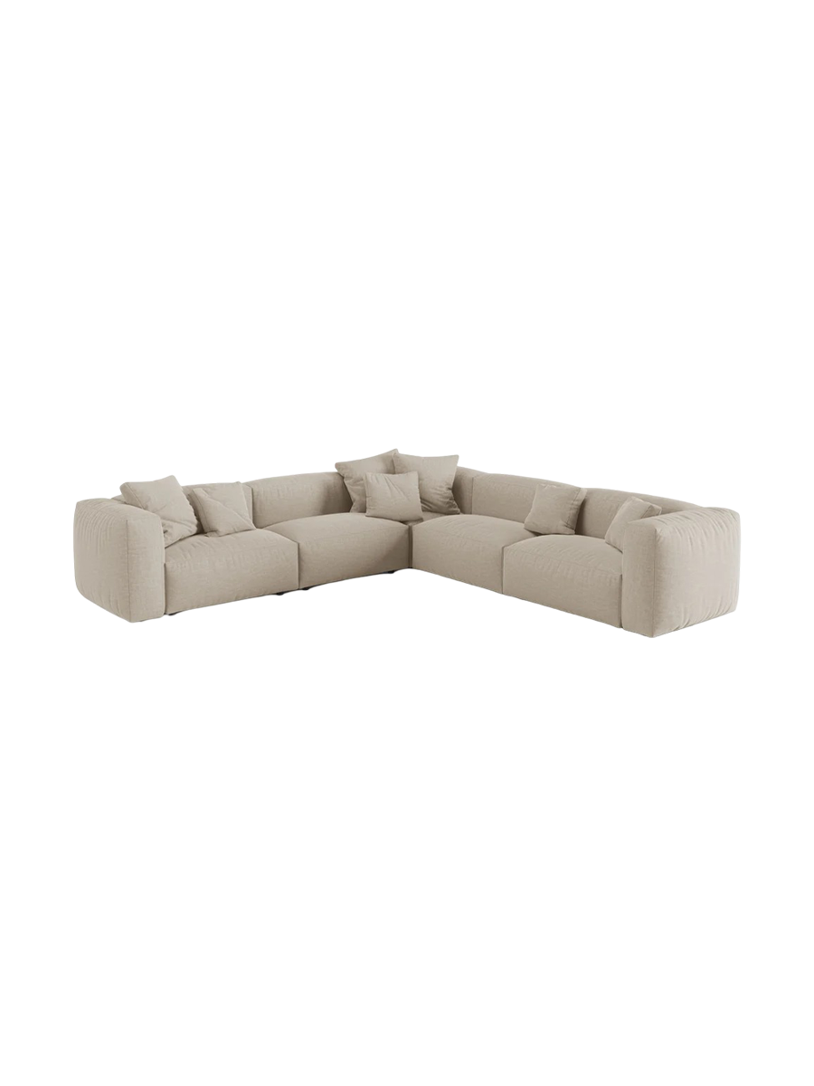 
Modular, 6-seater design corner sofa "Martina" - Structured Fabric Light Beige / Seat depth 76 cm