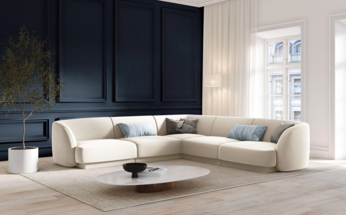 
Modulares Design Ecksofa „Miley“ (5-Sitzer) - Samt Light Beige
