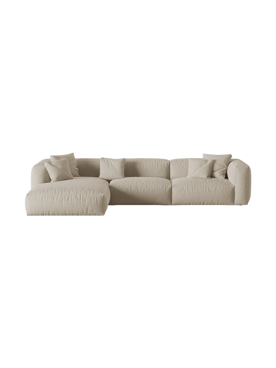 
Modular, 4-Seater Designer Corner Sofa "Martina" - Structured Fabric Light Beige / Left corner section / Seat depth 76 cm