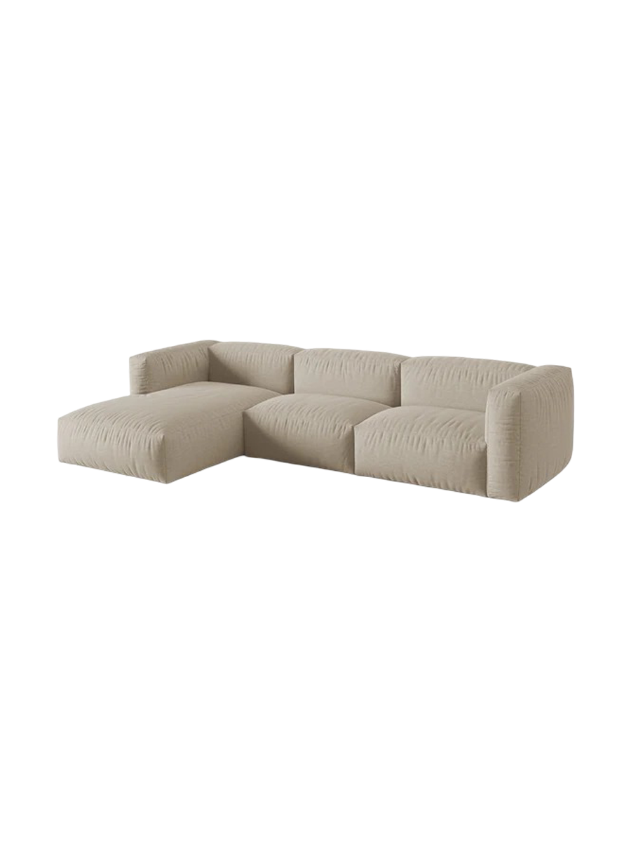 
Modular, 4-Seater Designer Corner Sofa "Martina" - Structured Fabric Light Beige / Left corner section / Seat depth 76 cm