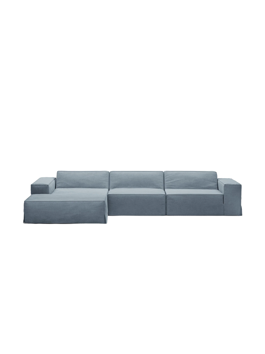 
4-Sitzer Design Sofa „Jodie“ mit abnehmbaren Bezug - Hellblau / Eckteil links