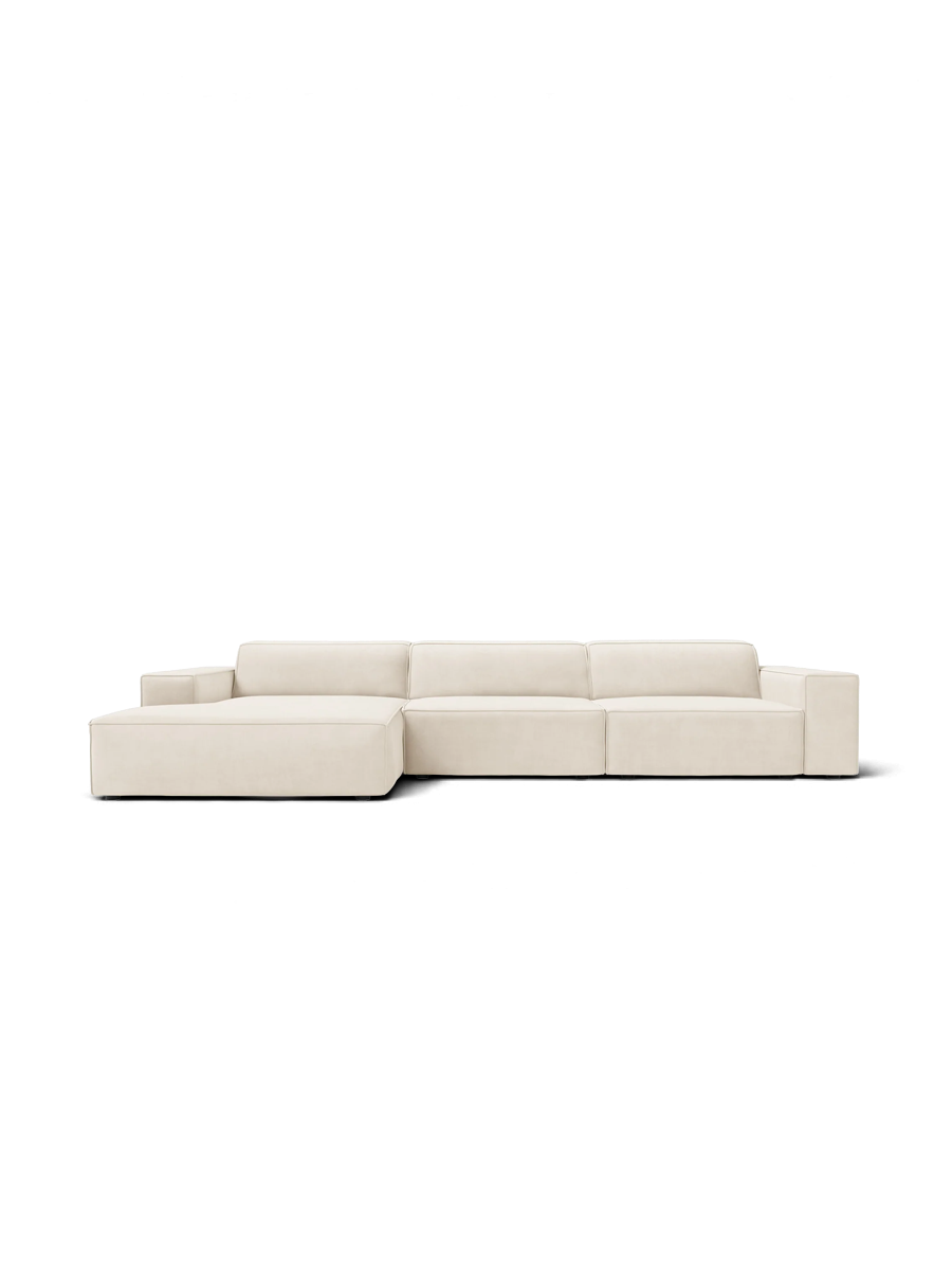 
Canapé d'angle design 4 places « Jodie » - Revêtement velours beige doux / Élément d'angle gauche