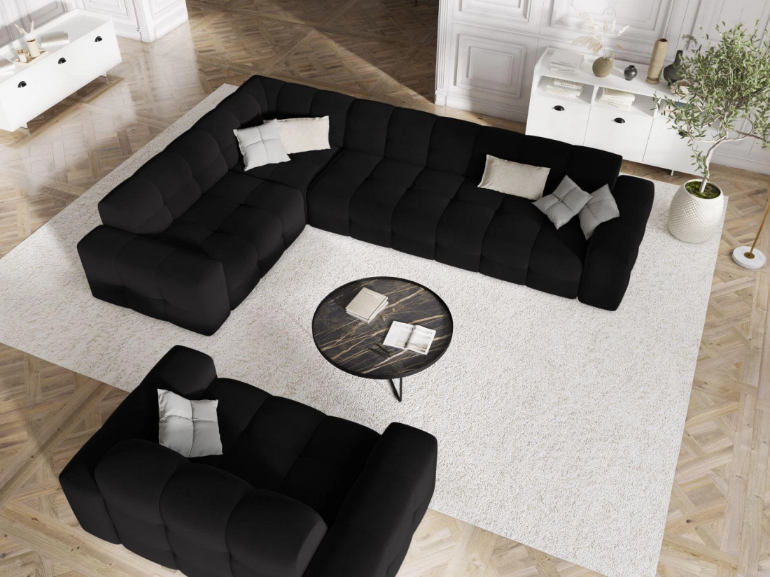
Design Ecksofa „Kendal“ (6-Sitzer) - Samt Schwarz / Eckteil links