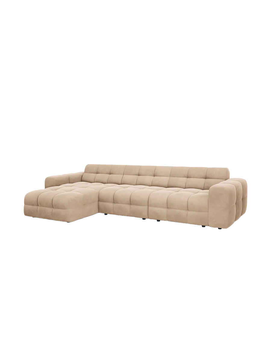 
Design Ecksofa „Kendal“ (5-Sitzer) - Samt Marineblau / Eckteil links