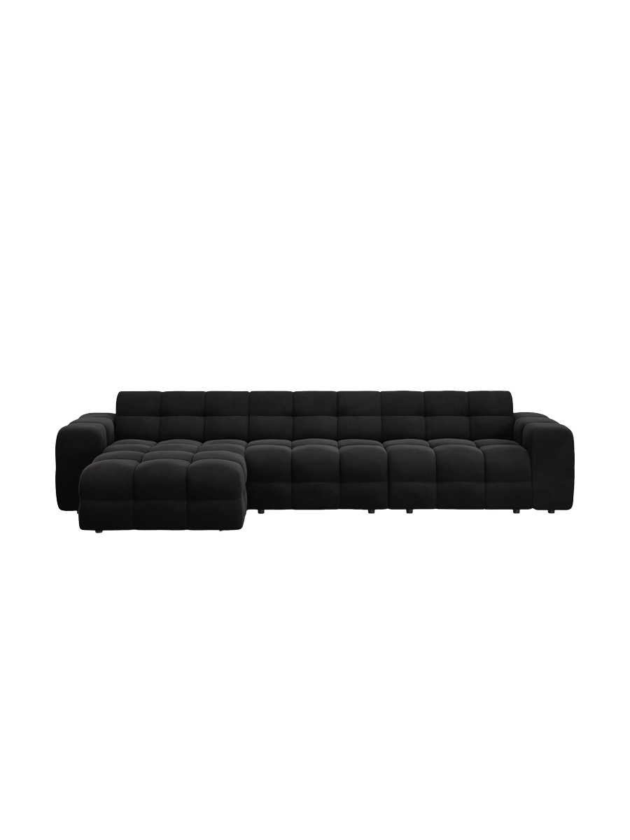 
Design Ecksofa „Kendal“ (5-Sitzer) - Samt Schwarz / Eckteil links