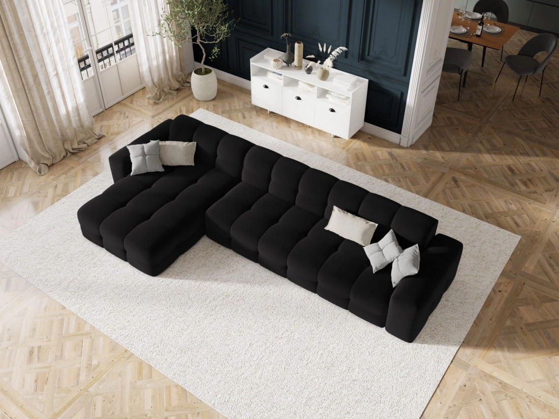
Design Ecksofa „Kendal“ (5-Sitzer) - Samt Schwarz / Eckteil links