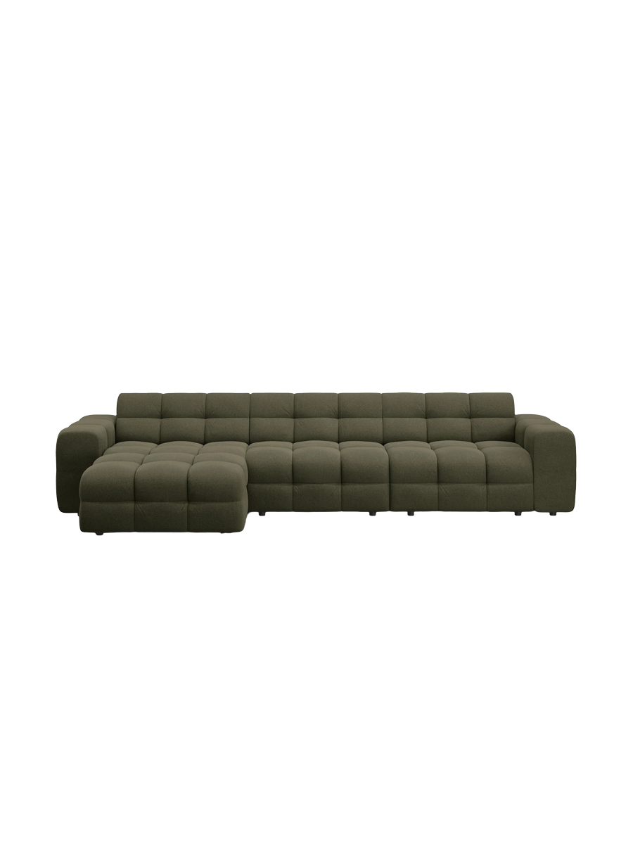 
Design Ecksofa „Kendal“ (5-Sitzer) - Strukturstoff Grün / Eckteil links