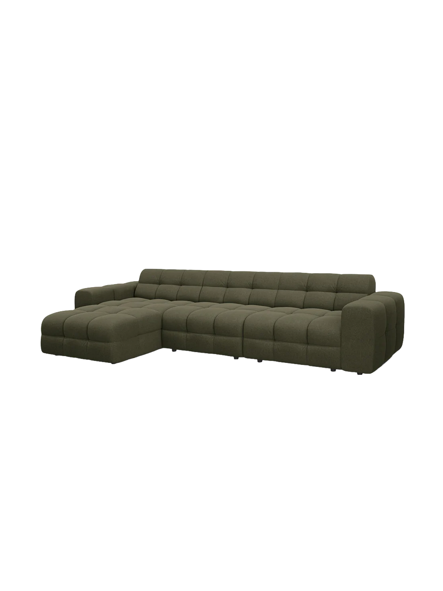 
Design Ecksofa „Kendal“ (5-Sitzer) - Strukturstoff Grün / Eckteil links