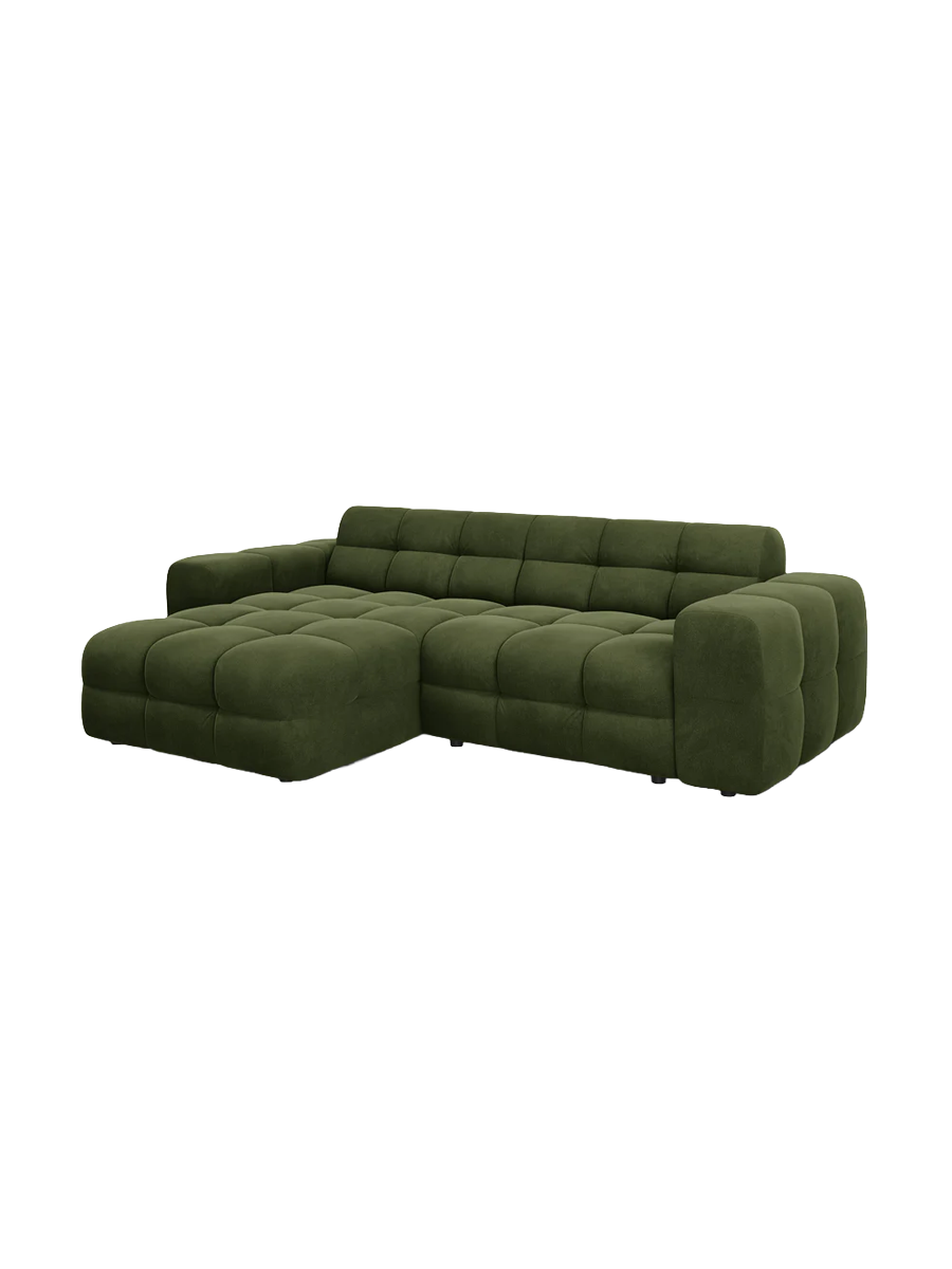 
Design Ecksofa „Kendal“ (4-Sitzer) - Samt Armeegrün / Eckteil links