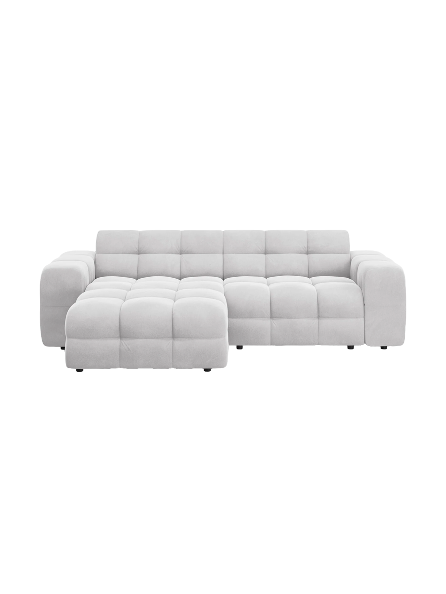 
Design Ecksofa „Kendal“ (4-Sitzer) - Samt Hellgrau / Eckteil links