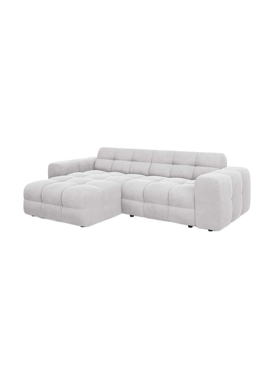 
Design Ecksofa „Kendal“ (4-Sitzer) - Samt Hellgrau / Eckteil links