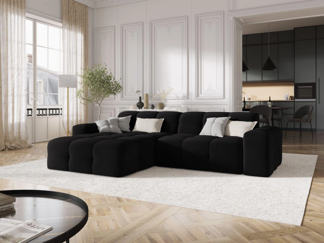 
Design Ecksofa „Kendal“ (4-Sitzer) - Samt Schwarz / Eckteil links